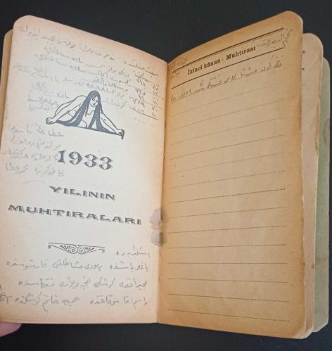 1933 Ay Gün Bilgisi Resimli Aylık Muhtıralı Cep Almanağı - Mektepliler Pazarı, Abdülkadirzade Memduh (Osmanlıca El Yazısı Notlu, 1932)
