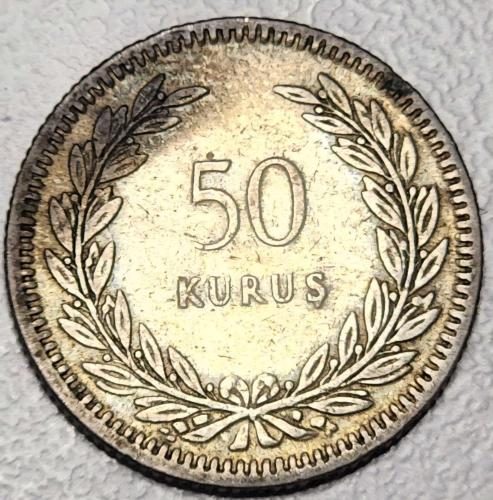 ( GÜMÜŞ ) 1947 - TÜRKİYE - 50 Kuruş   ( ÇOK TEMİZ )
