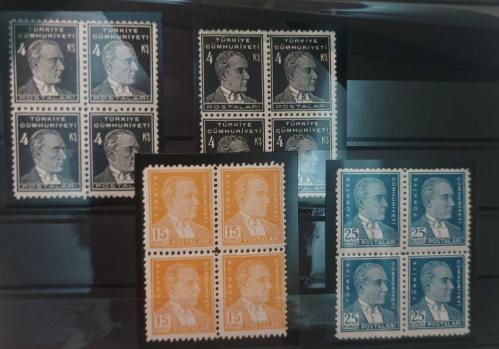 1944 ATATÜRK POSTA PULU ARA EMİSYON MNH TAM SERİ 4 LÜ BLOK KATALOG 200.000 TL