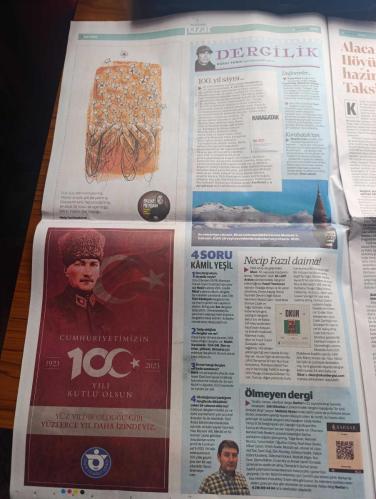 Yeni Şafak Pazar Gazetesi - Turkish Newspaper - 29 Ekim 2023 - Cumhuriyet 100 yaşında Atatürk fotoğrafı - Kazım karabekir'in kızı Timsal Karabekir hep birlikte bu vatana sahip çıkalım Fotoğrafı röportaj - Milli mücadele'de Türk kadını erkeğinin yanındaydı - Bir asır önce peygamber ocağında ne pişerdi - İstiklal Marşı Türk milletinin anayasasıdır - Atatürk'ü 2 sergi ile anıyoruz - Atatürk 1937 yılında düzenlenen 2. Türk Tarih kongresinde Hasan Rıza Soyak ve Şükrü Saraçoğlu ve beraberindekilerle alacahöyük kazlarından çıkarılan tarihi eserleri inceliyor Fotoğrafı - Orhan Halit Sobay Atatürk'ü karşılamak için tren garına koşardık - Hacı Bayram camii'nde Kazım karabekir'in naaşını 12 kişi kaldırdık - cumhuriyetin ilanı Batı medyasında karşılık bulmamış - Selçuklu motiflerinden Milli mücadele dönemine - Madame Tussauds müzesinin ülkemizdeki ilk örneği Yılmaz Büyükerşen balmumu heykel müzesi'nde Atatürk heykeli fotoğraf - Rami kütüphanesi 100 yılın en iyi projelerinden - 29 Ekim 1923