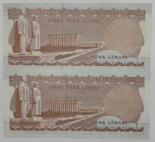 6 EMİSYON 20 LİRA SERİ G  KALIN İMZA - İNCE İMZA  ÇİL