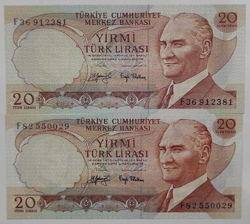 6 EMİSYON 20 LİRA SERİ F  KALIN İMZA - İNCE İMZA  ÇİL