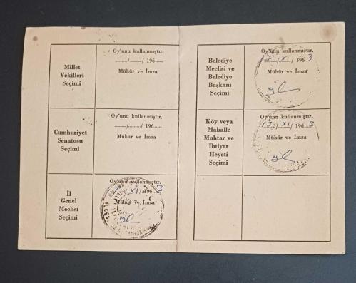 1963 İzmir Bergama Gazipaşa Mahallesi Seçmen Kartı - 27 Mayıs Sonrası İlk Yerel Seçim, Cumhuriyet Senatolu Dönem Efemerası