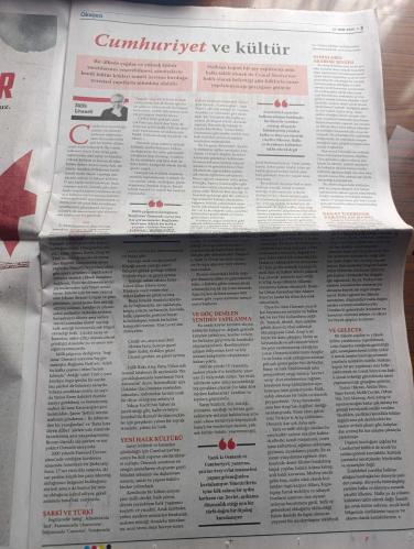 Oksijen Gazetesi - Turkish Newspaper - 27 Ekim 2023 - Atatürk 200 yıl da geçse bitmez İlber Ortaylı röportajı - Cumhuriyet en zoru başardı yazan Zülfü Livaneli - en kritik 10 yıl ve muhalefet yazan Christine Philliou - İş Bankası'nın asırlık öyküsü yazan Baran Can Sayın - 364 numaralı kuruluş belgesi - Milli mücadele gazetelerinde Cumhuriyet coşkusu fotoğraflar - İstanbul basınında Cumhuriyet ilanına öfke - The New York Times Atatürk kapağı - Mustafa Kemal Paşa'nın 7 Mayıs 1924'te Yunus Nadiye verdiği mülakattan - Altan Öymen'in gözünden Cumhuriyet Halk Partisi'nin 100 Yılı - 1928 yılında ilk kumbaralar dağıtılmaya başladı - Cumhuriyetin ilk paraları devrimlerle şekillendi yazan Aliye Erol - Türkiye'nin yerli sermaye ile kurulan ilk çikolata fabrikası Menage - Sabiha Gökçen dünyanın ilk kadın asker pilotu Fotoğrafı - Denizi Türklerin hayatına sokan deha Atatürk yazan Cem Gürdeniz - Atatürk'ün hayatına değen 36 gemiden bugüne 4'ü kaldı - İstiklal Marşı'nın hikayesi - 29 Ekim 1923