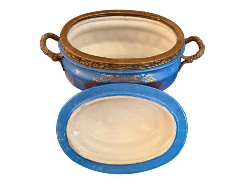 1900 başları Fransız atölye işi bronz ve porselenden büyük boy Jardinyer 31,5 cm 17,5 cm 27 cm ölçülerinde