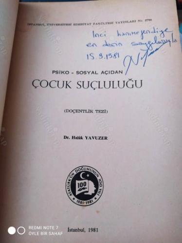 Psiko-Sosyal Açıdan Çocuk Suçluluğu - Doçentlik Tezi (İthaflı İmzalı)
