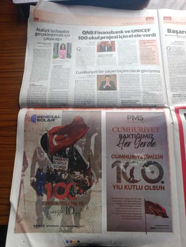 Dünya Cumhuriyet Özel Gazetesi - Turkish Newspaper - 29 Ekim 2023 - tam bağımsızlığın teminatı Cumhuriyet 100 yaşında - Atatürk'ün fotoğrafı - Konya kağıt Cumhuriyetimizin 100. Yılı kutlu olsun - Lozan antlaşması 24 Temmuz 1923'te imzalanırken Fotoğrafı - Arbella Cumhuriyet bayramı kutlu olsun - İzmir Büyükşehir Belediye Başkanı Tunç Soyer Cumhuriyetimizin 100. Yılı kutlu olsun - toplum Atatürk'ün ekonomi yaklaşımının temelindeydi - Atatürk 16 Haziran 1928 tarihinde İş Bankası İstanbul şubesini ziyaret ettiği bina Fotoğrafı - Tarsus Belediye Başkanı Haluk Bozdoğan cumhuriyetin ikinci 100 yılına selam olsun - DenizBank Genel Müdürü Hakan Ateş Cumhuriyeti bir yaşam biçimi olarak görüyoruz - Doğan Holding yönetim kurulu başkanı Begüm Doğan Faralyalı Atatürk'ün hayalini gerçekleştirmek çalışacağız - Yılmaz Büyükerşen Cumhuriyet insanları birarada tutan Temel harçtır - ATO başkanı Gürsel Baran yeniden dirilişin sembolü Cumhuriyet'e selam olsun - DEİK Cumhuriyet Bayramı - 29 Ekim 1923