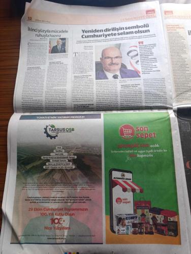 Dünya Cumhuriyet Özel Gazetesi - Turkish Newspaper - 29 Ekim 2023 - tam bağımsızlığın teminatı Cumhuriyet 100 yaşında - Atatürk'ün fotoğrafı - Konya kağıt Cumhuriyetimizin 100. Yılı kutlu olsun - Lozan antlaşması 24 Temmuz 1923'te imzalanırken Fotoğrafı - Arbella Cumhuriyet bayramı kutlu olsun - İzmir Büyükşehir Belediye Başkanı Tunç Soyer Cumhuriyetimizin 100. Yılı kutlu olsun - toplum Atatürk'ün ekonomi yaklaşımının temelindeydi - Atatürk 16 Haziran 1928 tarihinde İş Bankası İstanbul şubesini ziyaret ettiği bina Fotoğrafı - Tarsus Belediye Başkanı Haluk Bozdoğan cumhuriyetin ikinci 100 yılına selam olsun - DenizBank Genel Müdürü Hakan Ateş Cumhuriyeti bir yaşam biçimi olarak görüyoruz - Doğan Holding yönetim kurulu başkanı Begüm Doğan Faralyalı Atatürk'ün hayalini gerçekleştirmek çalışacağız - Yılmaz Büyükerşen Cumhuriyet insanları birarada tutan Temel harçtır - ATO başkanı Gürsel Baran yeniden dirilişin sembolü Cumhuriyet'e selam olsun - DEİK Cumhuriyet Bayramı - 29 Ekim 1923