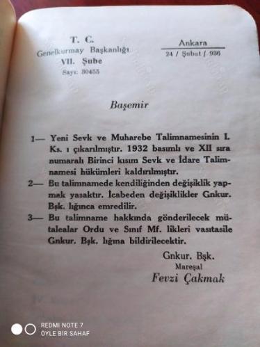 Muhtelif Sınıfların Birlikte Tab. 100-1 Sevk ve Muharebe Talimnamesi 1. Kısım (Fasıl I :XIII)