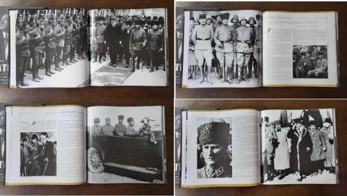 MUSTAFA KEMAL ATATÜRK FOTOĞRAF ALBÜMÜ, KUTULU ve CİLTLİ - ATATÜRK'ÜN HARP AKADEMİSİ GÜNLERİ - YÜZBAŞI OLARAK ŞAM'A TAYİNİ - HAREKAT ORDUSU İLE İSTANBUL'A GELİŞİ - TRABLUSGARP ve BALKAN SAVAŞLARI - SOFYA ATEŞELİĞİ - ÇANAKKALE SAVAŞLARI - DOĞU'DA ORDU KOMUTANLIĞI - İNGİLİZ SALDIRISI - HALEP'TE ZOR GÜNLER - YILDIRIM ORDULARI GRUBU KOMUTANI - ATATÜRK'ÜN İSTANBUL'A DÖNÜŞÜ - PADİŞAH VAHDETTİN İLE GÖRÜŞME - İSTANBUL DÜŞMAN İŞGALİNDE - SAMSUN'A ÇIKIŞ - YENİ BİR TÜRK DEVLETİ - ANKARA'YA GELİŞ ve MİSAK-I MİLLİ - BÜYÜK MİLLET MECLİSİ'NİN KURULUŞU - ANADOLU'DA İSYANLAR - GÜNEYDEKİ FRANSIZ CEPHESİ - İKİNCİ KONYA İSYANI - BİRİNCİ ve İKİNCİ İNÖNÜ ZAFERİ - SAKARYA MEYDAN SAVAŞI - MAREŞAL RÜTBESİNİN VERİLMESİ - BAŞKOMUTANLIK KANUNU - MUDANYA KONFERANSI - SALTANATIN KALDIRILMASI - ABDÜLMECİD EFENDİ'NİN HALİFE SEÇİLMESİ - LAUSANNE BARIŞ KONFERANSI - CUMHURİYETİN İLANI - HİLAFETİN KALDIRILMASI ve İNKILAPLAR - 1928-1938 ARASI FOTOĞRAFLAR - 10. YIL NUTKU - 300 SAYFA