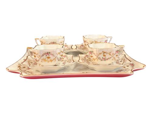 limoges 3 yudumluk el boyaması fincanlar ve tepsisi 22,5 cm x 22,5 cm