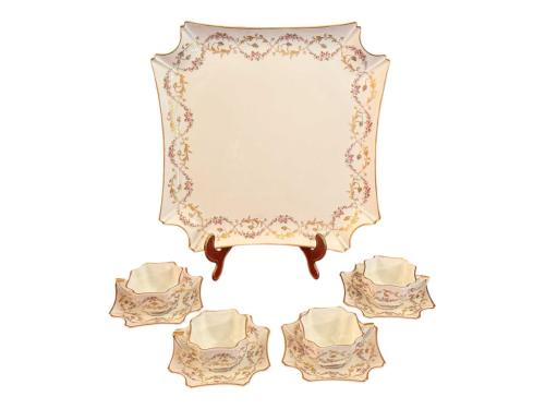 limoges 3 yudumluk el boyaması fincanlar ve tepsisi 22,5 cm x 22,5 cm