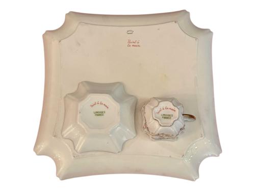 limoges 3 yudumluk el boyaması fincanlar ve tepsisi 22,5 cm x 22,5 cm