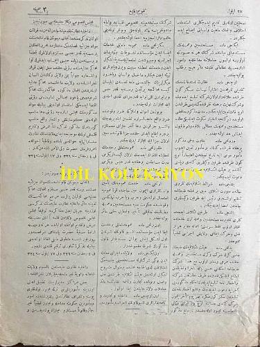 Osmanlıca Takvim-i Vekayi Gazetesi, Orijinal Dönem Basım, (Ottoman Newspaper) Devlet-i Aliyye-i Osmaniye'nin Ceride-i Resmiyesidir - 10 Ekim 1908 - Sayı: 11 - Rumi: 27 Eylül 1324 - Hicri: 14 Ramazan 1326 - Mevad-ı Umumiye: Münakalat ve Hidemat-ı Umumiyeyi İfa Eden Şirketler Müstahdemininin Terk-i Eşgal Etmekte Olmalarından Dolayı Tatil-i Eşgal Cemiyetleri Hakkında Ticaret ve Nafıa Nezaret-i Alisinden Tanzim Olunup Şura-yı Devletçe Tadil Olunan ve Lede'l-arz İrade-i Seniyye-i Hazret-i Padişahiye İktiran Eden Layiha-i Kanuniyeye Dair Şura-yı Mezkur Mazbatası Suretidir - Tatil-i Eşgal (Grev) Hakkında Kanun Layihası - Halkalı Ziraat Mektebi'nden Ayastefanos'a Müntehi Şose Yolunun Tamiri Hakkında