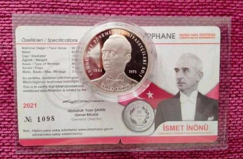 İsmet İnönü Cumhuriyet Dönemi Siyasetçileri No1 Gümüş Hatıra Parası