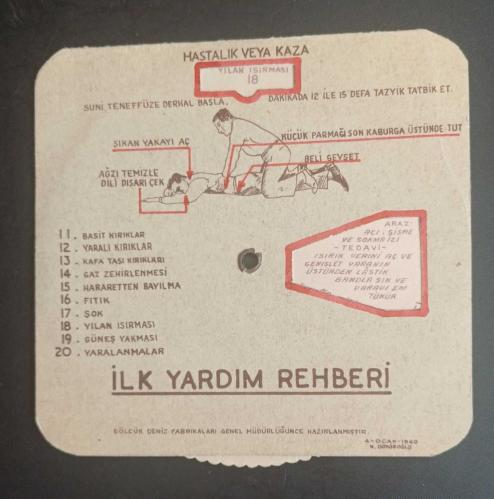 1960 Askeri Tıp Efemera ; Döner Kadranlı Mekanik İlk Yardım Rehberi ( Volvelle ) Gölcük Deniz Fabrikaları