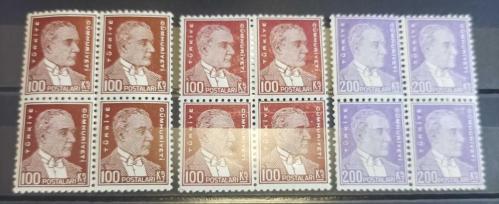 1933-40 İKİNCİ ATA DÖRTLÜ BLOKLAR MNH KATALOG 10900 TL