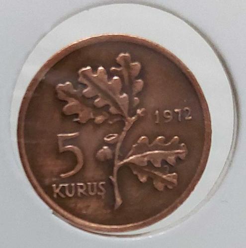 1972 5 KURUŞ MADENİ BRONZ ORİJİNAL 3T1EE2 NADİRDİR