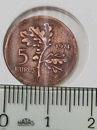 1974 5 KURUŞ MADENİ BRONZ ORİJİNAL 4Y2NN1 NADİRDİR