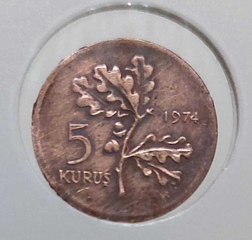 1974 5 KURUŞ MADENİ BRONZ ORİJİNAL 4Y2NN1 NADİRDİR