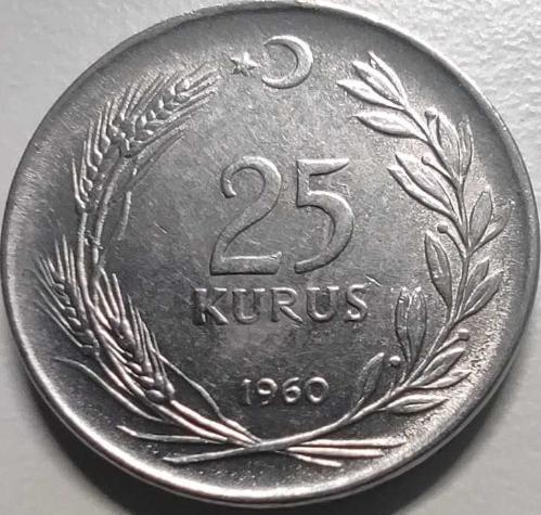 Türkiye Cumhuriyeti 1960 25 Kuruş Çelik Madeni Para