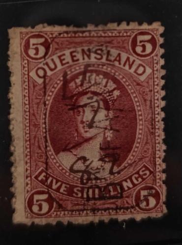 LOT.2 » 1882 - Queensland, Avustralya 5 şilin _ nadir_ Damgalı pul