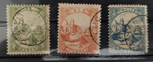 LOT.1 » İngiliz - Amerikan Sömürgesi Liberya 1860 İlk pulları _ damgalı tam seri katalog 22000 tl