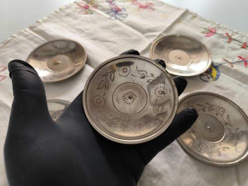 Çay Tabağı - Eskilerden Metal Çay Bardağı Tabağı - 5 ADET