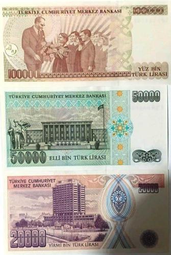 7. Emisyon 100.000 - 50.000 ve 20.000 Türk Lirası Çil Altı (RESİMDEKİ ÜRÜN GÖNDERİLECEKİR) (70)