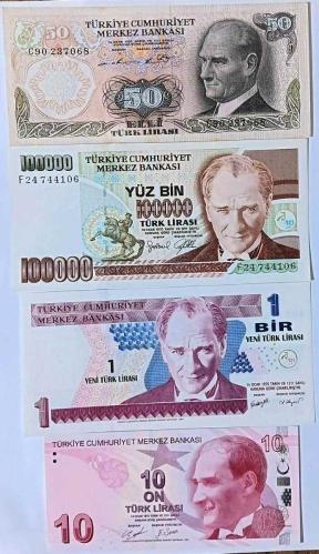 6. 7. - 8. - 9. Emisyon 50 Lira - 100.000 Lira - 1 YTL ve 10 Lira  Çil Altı (RESİMDEKİ ÜRÜN GÖNDERİLECEKİR) (69)