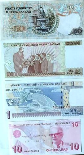 6. 7. - 8. - 9. Emisyon 50 Lira - 100.000 Lira - 1 YTL ve 10 Lira  Çil Altı (RESİMDEKİ ÜRÜN GÖNDERİLECEKİR) (69)