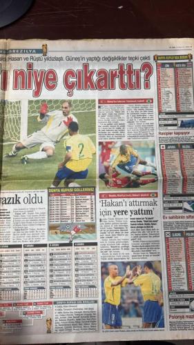 FOTOMAÇ SPOR GAZETESİ - TURKISH NEWSPAPER - DOĞUM GÜNÜ HEDİYESİ  - EKSİKSİZ TAM TAKIM GAZETE 4 HAZİRAN 2002  HASAN ŞAŞ - ÜMİT DAVALA - ALPAY - YILDIRAY BASTÜRK - EMRE BELÖZOĞLU - RONALDO - RIVALDO - ROBERTO CARLOS - ŞENOL GÜNEŞ - AYHAN BERMEK - AYKUT KOCAMAN - ABDULLAH ÇEVRİM - LEVENT TÜZEMEN - ALTAN TANRIKULU - FATİH DOĞAN - MUSTAFA YALÇIN - ŞAFAK KAYARLAR  BU TÜRK’Ü TÜM DÜNYA KONUŞUYOR - HASAN HAYRAN BIRAKTI - DÜNYA HAKSIZLIĞI GÖRDÜ - KİM’İN GAZABI - ÜMİT DAVALA: MİLAN’A DÖNMEM - PARMA HAKAN’I FENER’E ÖNERDİ - VIERI ATTI, İTALYA KAZANDI - BREZİLYA MAÇINDA HAKEM SKANDALI - ALPAY YİNE KIZARDI - ZAGO: TÜRKİYE HAKSIZ KAYBETTİ - HEDEFTEN KAYIP YOK - SADECE YILDIRAY - GÜNEŞ’İN YANLIŞLARI - NEDEN DEĞİŞTİRDİ - KUPA HEYECANI EFES İLE YAŞANIR  FENERBAHÇE - GALATASARAY - BEŞİKTAŞ - MİLLİ TAKIM - BREZİLYA - İTALYA - EKVADOR - ÇİN - KOSTA RİKA - JAPONYA - BELÇİKA - GÜNEY KORE - POLONYA - INTER - MILAN - PARMA