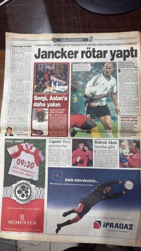 FOTOMAÇ SPOR GAZETESİ - TURKISH NEWSPAPER - DOĞUM GÜNÜ HEDİYESİ  - EKSİKSİZ TAM TAKIM GAZETE - 12 HAZİRAN 2002 ORTEGA - SERGINHO - FATİH TERİM - ROBERTO CARLOS - GUIMARAES - ŞENOL GÜNEŞ - SAMET AYBABA - METİN AKTAŞ - PETKOV - MUZAFFER BLAZER - GÜNGÖR ŞAHİNKAYA - FATİH DOĞAN - VEHBI ALTUNÇUL - M.YILMAZ ŞENOL - ÖZHAN CANAYDIN - ORHAN YÜZEN - HAMİT KAŞELİ - YILDIRIM ÖNVERDİ  ORTEGA’YA MISİLLEME SERGINHO’YLA - CEZAYİR OLMAYALIM - 1982 HATIR ŞİKESİ - FIFA’YA UYARI YAPILMALI - PORTEKİZ COŞTU 4-0 - TEZGAH BAŞLADI - TRABZON DÜŞMANLIĞI - FIRTINA DEVAM EDECEK - AKTAŞ İDDİALI - ŞAMPİYONLUK YAŞAMALIYIM - BU AYIP BİZE YETER - HESABI SORULUR - AVRUPA VE AFRİKA’NIN ŞAMPİYONLARI ELENDİ - GÖRGÜSÜZLÜĞE BAKIN - ÜMİT: İÇİNİZ RAHAT OLSUN - SAMİ YEN YENİLENİYOR - FLORYA’DA TURNUVA - KOMBİNE SIKINTI %50 - ASLAN’DA YALAN RÜZGÂRI  GALATASARAY - FENERBAHÇE - BEŞİKTAŞ - TRABZONSPOR - MİLAN - BREZİLYA - KOSTA RİKA - ÇİN - FRANSA - DANİMARKA - URUGUAY - SENEGAL - KAMERUN - ALMANYA - İRLANDA - SUUDİ ARABİSTAN - POR