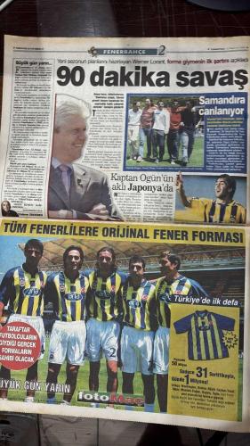 FOTOMAÇ SPOR GAZETESİ - TURKISH NEWSPAPER - DOĞUM GÜNÜ HEDİYESİ  - EKSİKSİZ TAM TAKIM GAZETE - 15 HAZİRAN 2002 ALPAY ÖZALAN - ASTON VILLA - FATİH TERİM - ORTEGA - RAUL - MENDIETA - ÜMİT DAVALA - ANGELOTTI - ŞENOL GÜNEŞ - ÖZHAN CANAYDIN - ORHAN YÜZEN - HAMİT KAŞELİ - RAPAIÇ - OĞUZ ÇETİN - RECEP - ALİ AKDENİZ - ALİ GÜNEŞ - TUNCAY - ALL MÜFİT GÜRTUNA - HALUK ULUSOY - KENAN ONUK - AYHAN BERMEK - GÖKMEN ÖZDENAK - ABDULLAH ÇEVRİM - ALTAN TANRIKULU - LEVENT TUZEMEN - VEHBI ALTUNÇUL - M.YILMAZ ŞENOL - GÜNGÖR ŞAHİNKAYA - FATİH DOĞAN - AZİZ YILDIRIM - HAYDAR PINARCI - FERUDUN NİĞDELİOĞLU - EROL ALTACA - EROL EVGİN - MARTINEZ - YUSUF  FINALE KADAR - GÜNEŞ DE TURDAN ÇOK EMİN - JAPONYA GÜLE OYNAYA 2-0 - BİR İHTİMAL DAHA YOK - TÜRKİYE AYAKTA HEYECAN DORUKTA - DAKİKA DAKİKA - GÖNLÜMDE FİNAL VAR - TUR GELDİ BASKI GİTTİ - C GRUBU PUAN DURUMU - CİMBOM ALPAY’I ALIYOR - ORTEGA YIKILDI FENERLİ SEVİNDİ - İSPANYA’NIN ŞAKASI YOK - RAPAIÇ KESTİ ATTI GİTMİYORUM - UEFA’DAN STADA TAM NOT - SARACOĞLU’NA BELEDİYE D