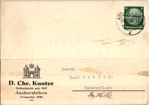 1933 ALMANYA D. Chr. Kuntze SABUN FABRİKASI ANTETLİ ZARF KAPAMASI