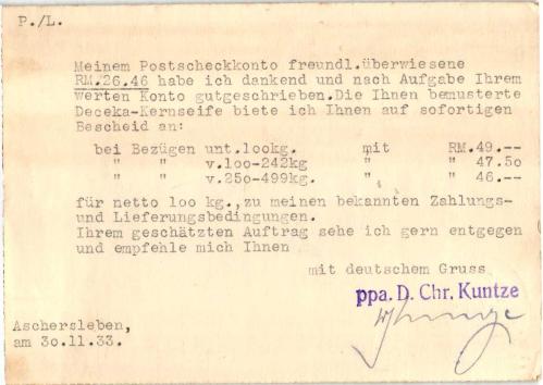 1933 ALMANYA D. Chr. Kuntze SABUN FABRİKASI ANTETLİ ZARF KAPAMASI