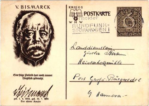 1940 ALMANYA Otto von Bismarck SAVAŞ POSTA KARTI NAZİ GAMALI HAÇLI