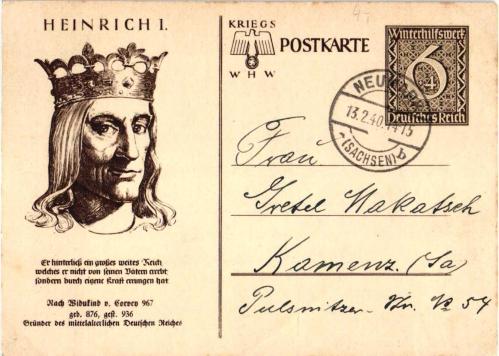 1940 ALMANYA Heinrich I. SAVAŞ POSTA KARTI NAZİ GAMALI HAÇLI