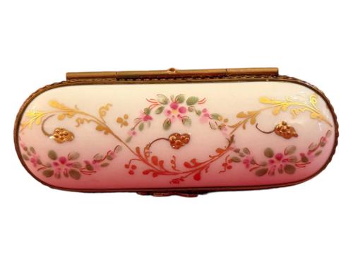 limoges el boyaması porselen ve bronz dan küçük kutu - ilaç hap kutusu - 7,5 cm