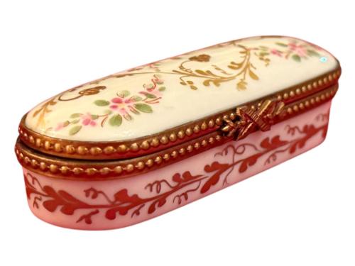 limoges el boyaması porselen ve bronz dan küçük kutu - ilaç hap kutusu - 7,5 cm