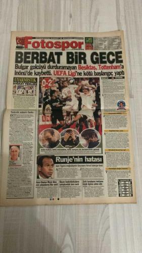 FOTOSPOR SPOR GAZETESİ - TURKISH NEWSPAPER - DOĞUM GÜNÜ HEDİYESİ  - EKSİKSİZ TAM TAKIM GAZETE - 20 EKİM 2006 CUMA  ALEX DE SOUZA - MARIUS GERETS - AZİZ YILDIRIM - YILDIRIM DEMİRÖREN - JEAN TIGANA - DELGADO - RİCARDİNHO - RUNJE - NOBRE - GÖKHAN ZAN - ERSEN MARTİN - ZİYA DOĞAN - ZİYYAT KAFKAS - HÜSEYİN ÇİMSİR - JOSE KLEBERSON - KAROL PECZE - FARUK HADŽIBEGIĆ - SEDAT PEKER - HAKAN BALTA - SERVET ÇETİN - HOLSKO - ZELENKA - BALILI  GALATASARAY DEVLER LİGİ’NDE ERKEN GOL BULDU AMA İKİ GARİP GOL VE HATALAR SONUCU YİNE HÜSRANA UĞRADI - FUTBOL OTORİTELERİ: “AH, O YARIM SAATLİK GALATASARAY” - FENERBAHÇE UEFA’DA NEWCASTLE’A 1-0 YENİLDİ, SİBIERSKI’NİN ŞANS GOLÜ GECEYİ KARARTTI - BEŞİKTAŞ İNÖNÜ’DE TOTTENHAM’A 2-0 MAĞLUP OLDU, BERBATOV VE GHALY GOLLERİ ATTI - TARAFTARLAR RUNJE’Yİ ELEŞTİRİYOR, RİCARDİNHO MUTLAKA OYNAMALI - DEMİRÖREN’İN 50 MİLYON EUROLUK HAYALİ: FERNANDO TORRES - TRABZONSPOR GENÇLERBİRLİĞİ KARŞISINDA ANKARA’DA ZİRVE YÜRÜYÜŞÜNÜ SÜRDÜRMEK İSTİYOR, ERSEN MARTİN: “BU HAFTA DA BOŞ GEÇMEYECE
