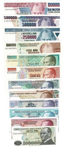 7.Emisyon Kağıt Para Lotu (12 Adet) - ÇİL TCK10238