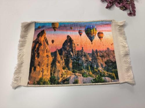 Kapadokya Balon Temalı Halı - Mouse Pad - MAsa Üzeri Dokuma Halı - Kapadokya Hediyelik --- 01