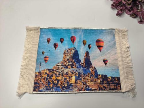 Kapadokya Balon Temalı Halı - Mouse Pad - MAsa Üzeri Dokuma Halı - Kapadokya Hediyelik --- 005