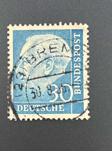 Almanya Pulu - Germany Stamp - Postadan Geçmiş Pul Filateli - 1955 DAMGALI -  DR. THEODOR HEUSS TEMALI PUL , 30 PARA - YABANCI PULLAR, NOSTALJİK DOĞUM GÜNÜ HEDİYESİ