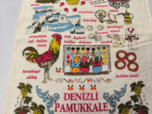 Denizli Pamukkale Havlu - Denizli Horozu - Travertenler Temalı Mutfak Havlusu - Pamukkale Hediyelik --- 001