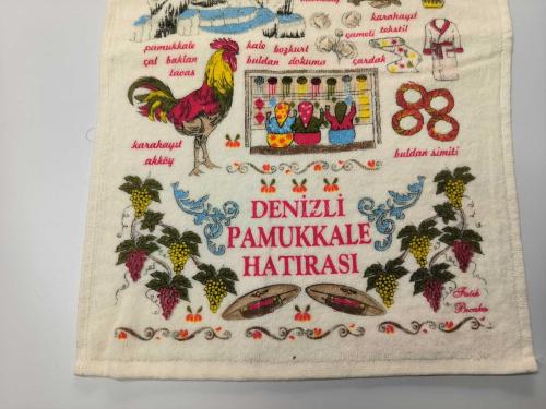 Denizli Pamukkale Havlu - Denizli Horozu - Travertenler Temalı Mutfak Havlusu - Pamukkale Hediyelik --- 001