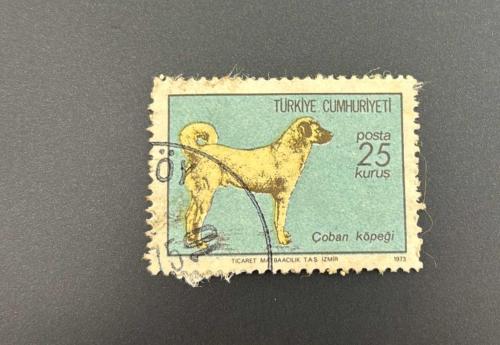 Türk Pulu - Turkish Stamp - Postadan Geçmiş Pul Filateli - 1975 DAMGALI - ÇOBAN KÖPEĞİ TEMALI PUL , 25 KURUŞ - Türkiye Cumhuriyeti - NOSTALJİK DOĞUM GÜNÜ HEDİYESİ - 1973
