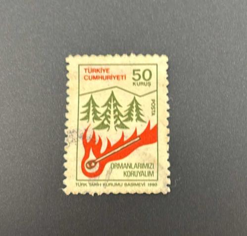 Türk Pulu - Turkish Stamp - Postadan Geçmiş Pul Filateli - DAMGALI - ORMANLARIMIZI KORUYALIM TEMALI PUL , 50 KURUŞ - Türkiye Cumhuriyeti - NOSTALJİK DOĞUM GÜNÜ HEDİYESİ