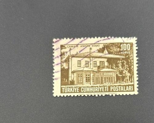 Türk Pulu - Turkish Stamp -  Postadan Geçmiş Pul Filateli -  DAMGALI - ÇANKAYA ATATÜRK KÖŞKÜ TEMALI PUL, 100 KURUŞ - Türkiye Cumhuriyeti - NOSTALJİK DOĞUM GÜNÜ HEDİYESİ
